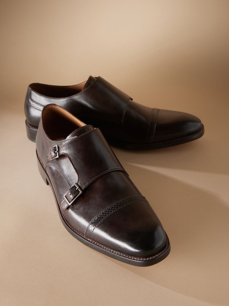 Brown Signature Leather Sole Double Monk Shoes - Image 1 of 5
