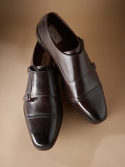 Brown Signature Leather Sole Double Monk Shoes - Image 3 of 5