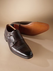 Brown Signature Leather Sole Double Monk Shoes - Image 4 of 5