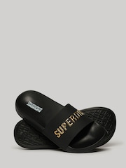 Superdry Black Vegan Logo Pool Sliders - Image 1 of 4