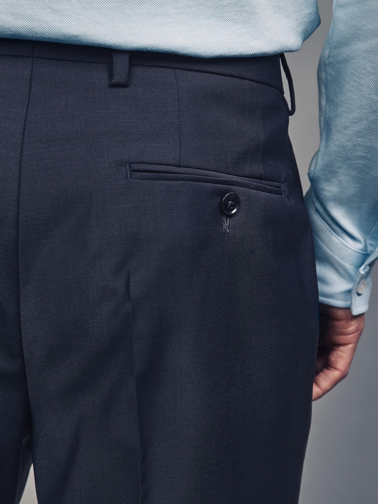 Navy Blue Slim Fit Wool Blend Motionflex Suit Trousers - Image 8 of 8