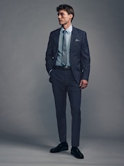 Navy Blue Slim Fit Wool Blend Motionflex Suit Trousers - Image 1 of 8