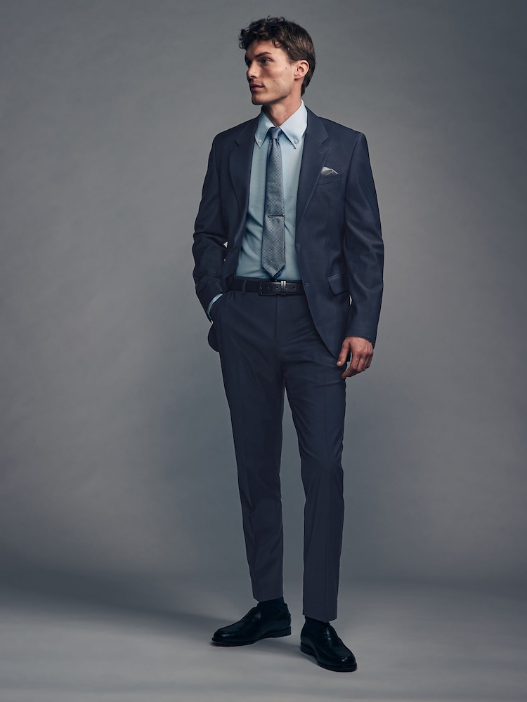 Navy Blue Slim Fit Wool Blend Motionflex Suit Trousers - Image 1 of 8