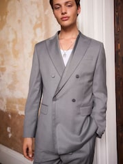Серый - EDIT Double Breasted Trimmed Tuxedo Suit Jacket - Изображение 4 из 6