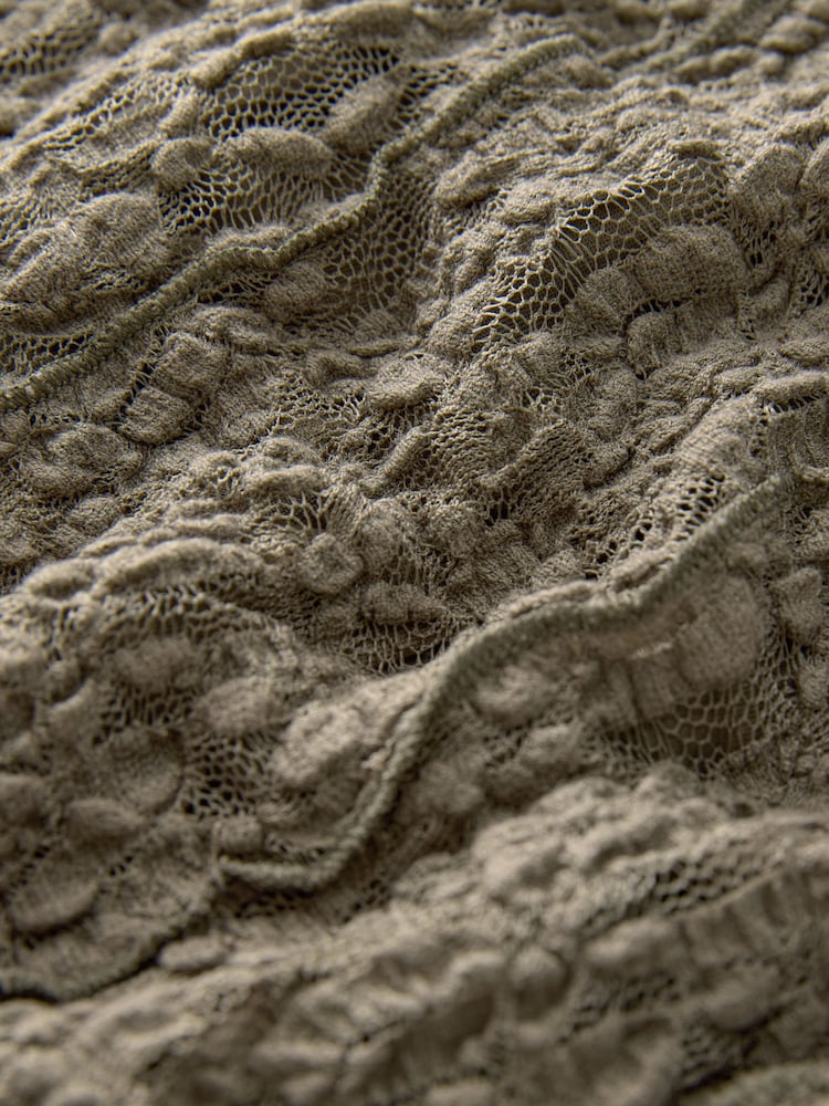 Khaki Green Long Sleeve Lace Maxi Dress - Image 6 of 6