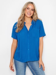 Long Tall Sally Blue Crinkle Short Sleeve Shirt - Image 5 of 9
