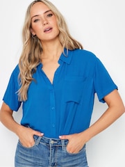 Long Tall Sally Blue Crinkle Short Sleeve Shirt - Image 8 of 9