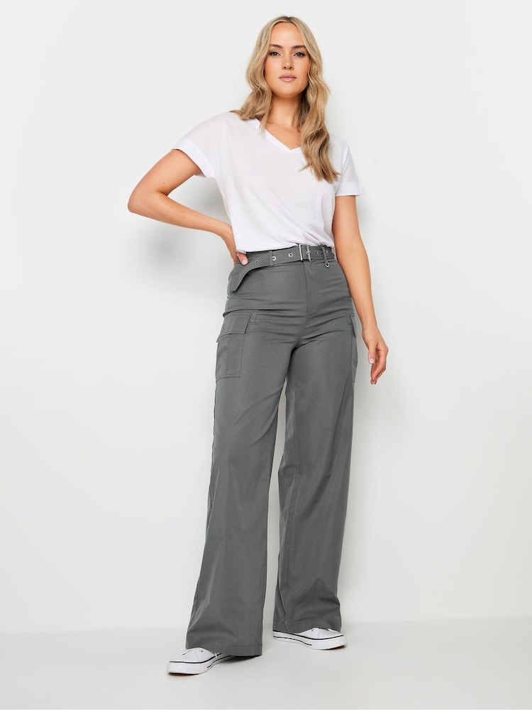 Long Tall Sally Grey Belted Wide Leg Trousers - Image 1 of 5