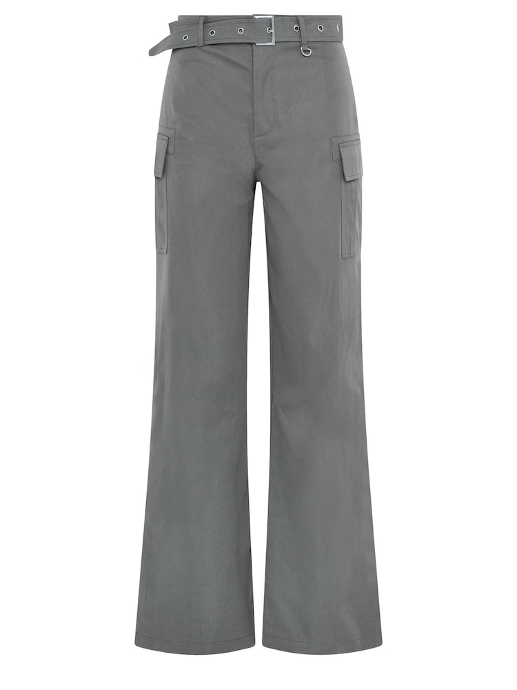Long Tall Sally Grey Belted Wide Leg Trousers - Image 5 of 5
