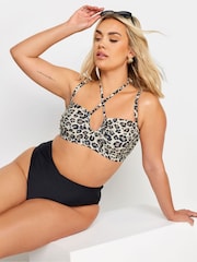 Yours Curve Black True Animal Halter Bikini Top - Image 2 of 6