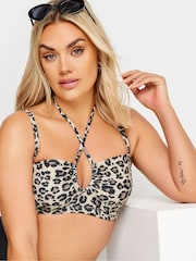 Yours Curve Black True Animal Halter Bikini Top - Image 4 of 6