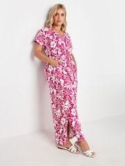 Yours Curve Pink Two Tone Summer Swirl Side Split Drawcord 100% Cotton Maxi Dress - Image 1 of 4