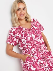 Yours Curve Pink Two Tone Summer Swirl Side Split Drawcord 100% Cotton Maxi Dress - Image 4 of 4