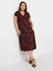 Yours Curve Red Floral Print Wrap Dress - Image 1 of 5