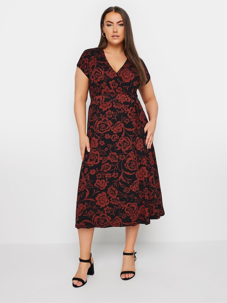 Yours Curve Red Floral Print Wrap Dress - Image 2 of 5
