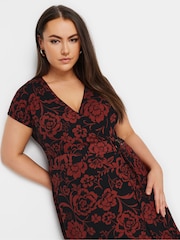 Yours Curve Red Floral Print Wrap Dress - Image 4 of 5