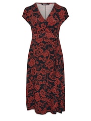 Yours Curve Red Floral Print Wrap Dress - Image 5 of 5