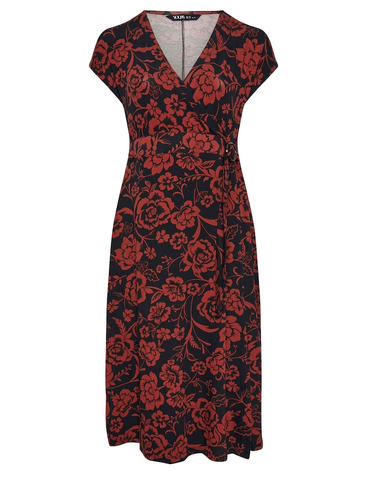 Yours Curve Red Floral Print Wrap Dress - Image 5 of 5