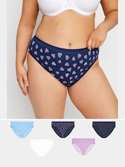 Yours Curve Blue High Leg Briefs 5 Pack With Stretch - Image 1 of 10