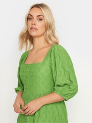 Yours Curve Green Anglaise Shirred Button Front Dress - Image 4 of 5