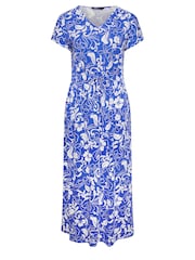 Yours Curve Blue Two Tone Summer Swirl Side Split Drawcord 100% Cotton Maxi Dress - Image 5 of 5
