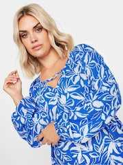 Yours Curve Blue Floral Balloon Sleeve Blouse - Image 1 of 5