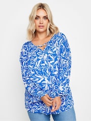 Yours Curve Blue Floral Balloon Sleeve Blouse - Image 2 of 5
