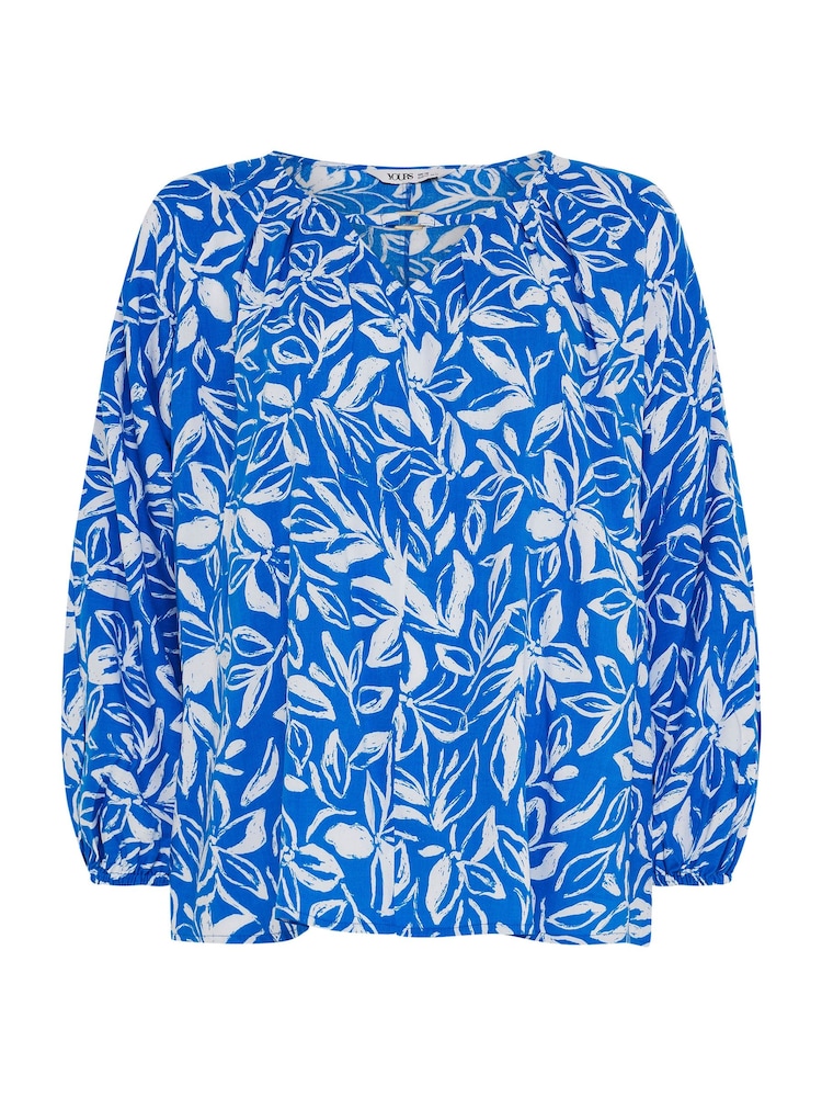 Yours Curve Blue Floral Balloon Sleeve Blouse - Image 5 of 5