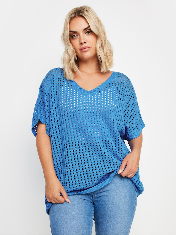 Yours Curve Blue Crochet Cardigan - Image 1 of 5