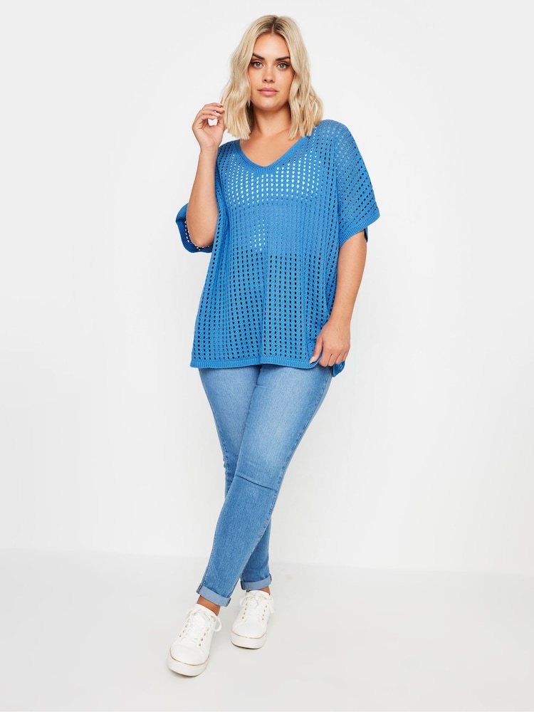 Yours Curve Blue Crochet Cardigan - Image 2 of 5