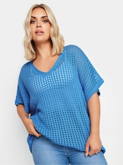 Yours Curve Blue Crochet Cardigan - Image 4 of 5