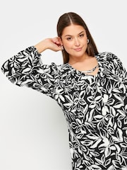 Yours Curve Black Floral Balloon Sleeve Blouse - Image 4 of 5