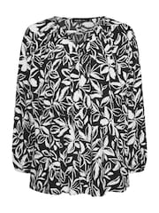 Yours Curve Black Floral Balloon Sleeve Blouse - Image 5 of 5