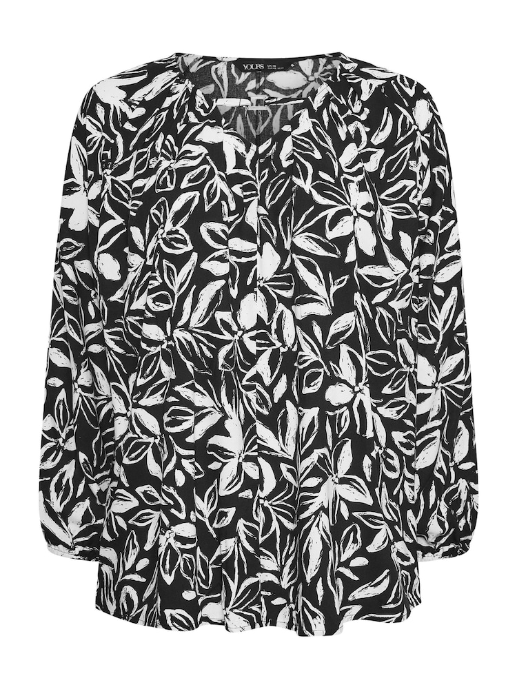 Yours Curve Black Floral Balloon Sleeve Blouse - Image 5 of 5