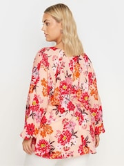 Yours Curve Pink Floral Balloon Sleeve Blouse - Image 3 of 5