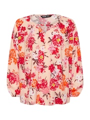 Yours Curve Pink Floral Balloon Sleeve Blouse - Image 5 of 5