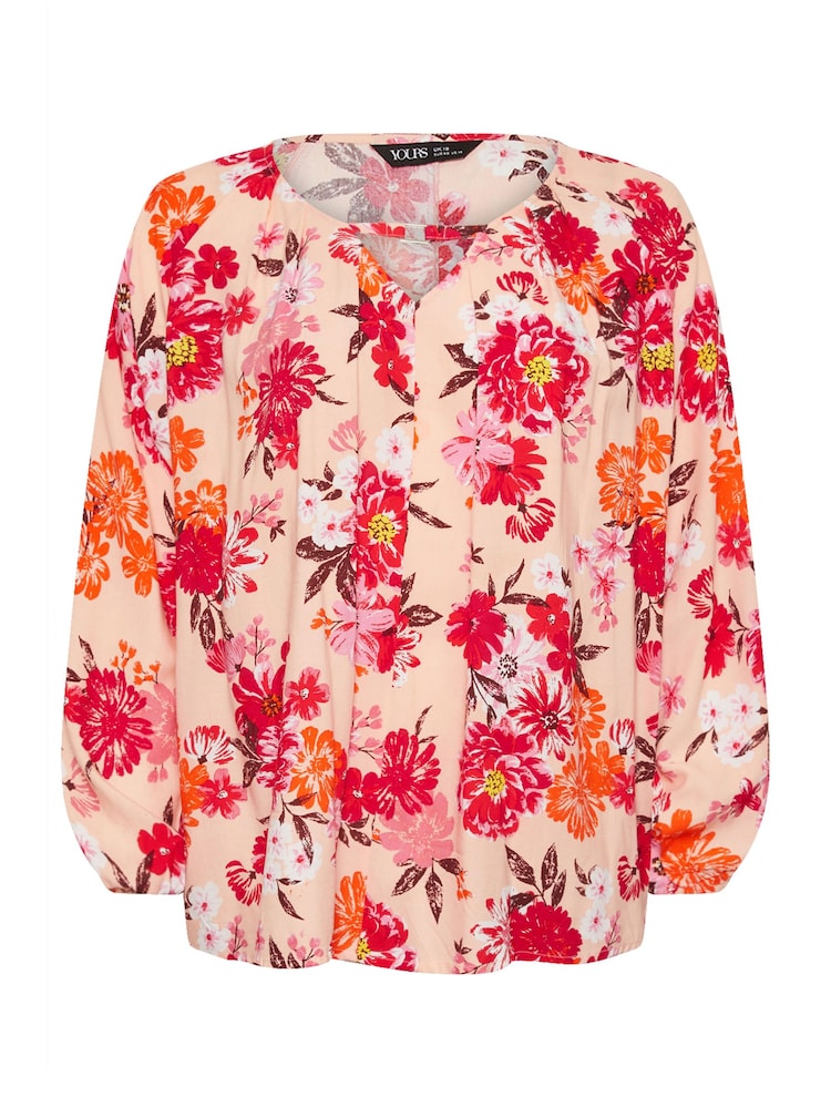 Yours Curve Pink Floral Balloon Sleeve Blouse - Image 5 of 5