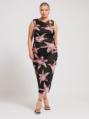 Yours Curve Black London Floral Slash Neck Dress - Image 1 of 5