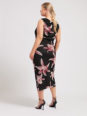 Yours Curve Black London Floral Slash Neck Dress - Image 3 of 5