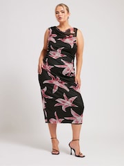 Yours Curve Black London Floral Slash Neck Dress - Image 4 of 5