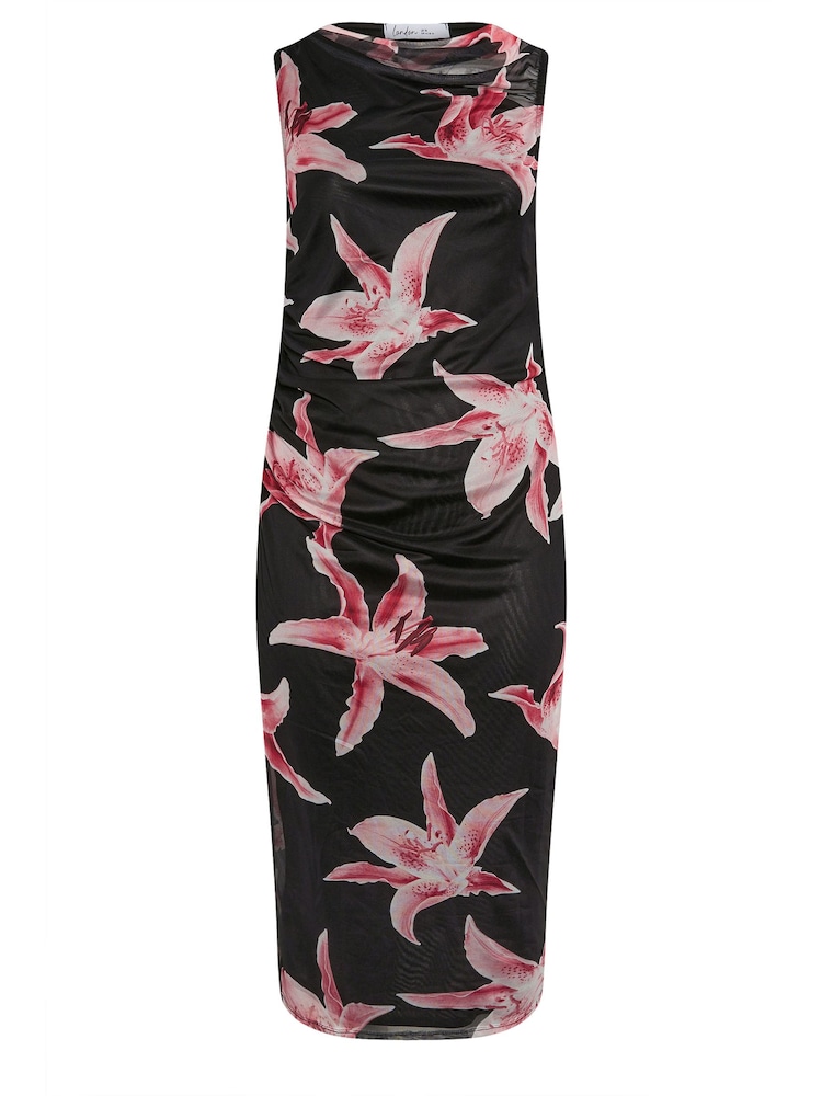 Yours Curve Black London Floral Slash Neck Dress - Image 5 of 5
