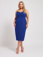 Yours Curve Blue Diamante Buckle Square Neck Shift Dress - Image 1 of 5