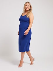 Yours Curve Blue Diamante Buckle Square Neck Shift Dress - Image 4 of 5