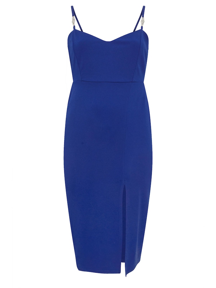 Yours Curve Blue Diamante Buckle Square Neck Shift Dress - Image 5 of 5
