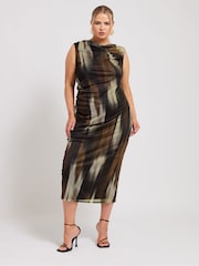 Yours Curve Brown London Abstract Slash Neck Dress - Image 1 of 5