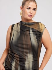 Yours Curve Brown London Abstract Slash Neck Dress - Image 2 of 5