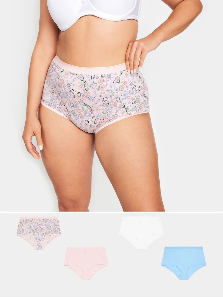 Yours Curve Pink Light 5 Pack & Yellow Pastel Full Briefs - Image 1 of 7