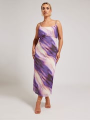 Yours Curve Purple Abstract Ombre Mesh Column Dress - Image 1 of 5