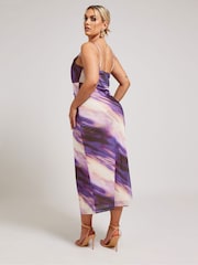 Yours Curve Purple Abstract Ombre Mesh Column Dress - Image 3 of 5