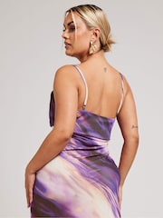 Yours Curve Purple Abstract Ombre Mesh Column Dress - Image 4 of 5
